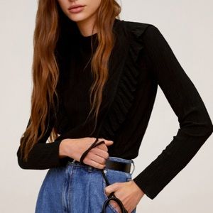 Mango long sleeve black frill/ruffle top